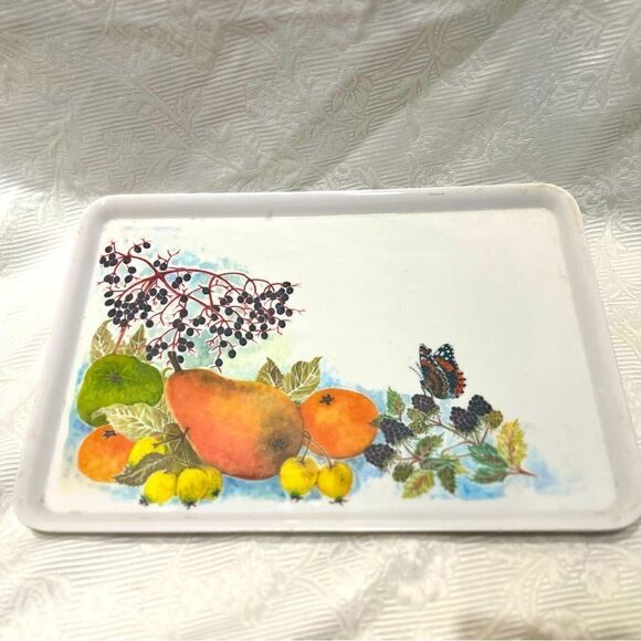 Vintage Melamine Tray with Fruit Decoration by Melemaster Great Britain 1980's - Picture 1 of 7